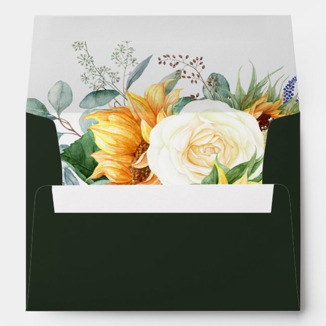 Country Sunflower | Dark Green Wedding Invitation Envelope (Back (Bottom))