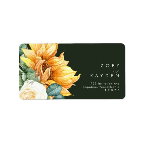 Country Sunflower Dark Green wedding RSVP address Label