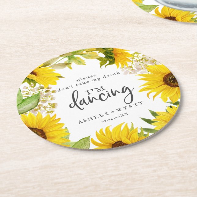 Country Sunflower Don't Take My Drink I'm Dancing Round Paper Coaster (Angled)