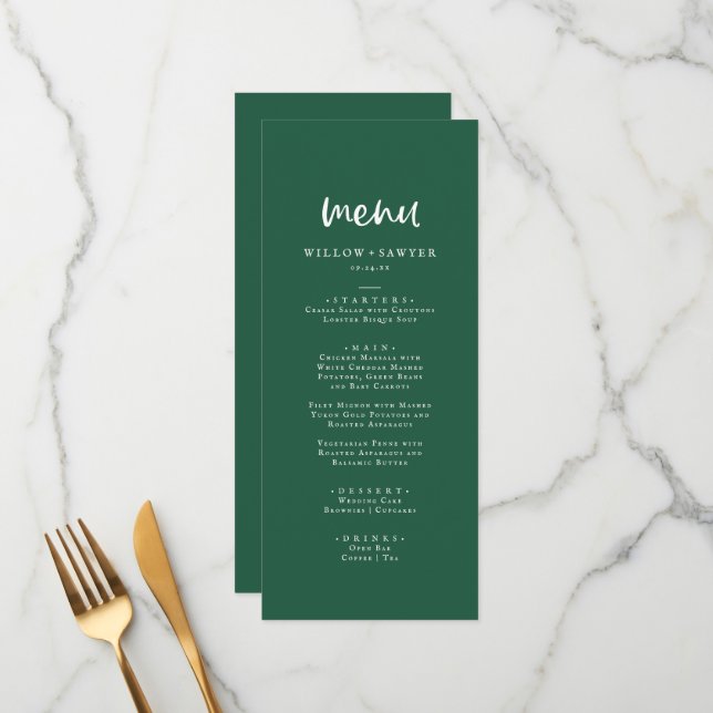 Country Sunflower Emerald Green Coordinate Wedding Menu (Front/Back In Situ)