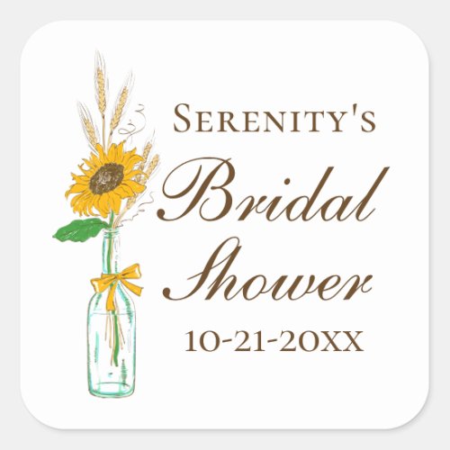 Country Sunflower Fall Rustic Floral Bridal Shower Square Sticker