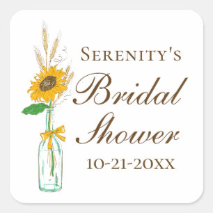 Country Sunflower Fall Rustic Floral Bridal Shower Square Sticker