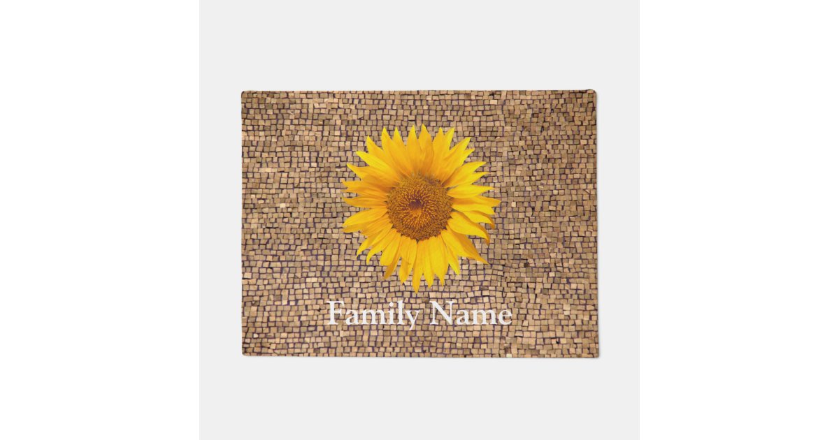 Country Sunflower Family Name Rustic Wood Doormat | Zazzle.com