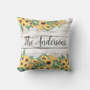 Country Sunflower Family Name   Throw Pillow