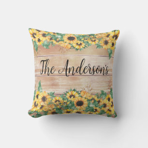 Country Sunflower Family Name   Throw Pillow