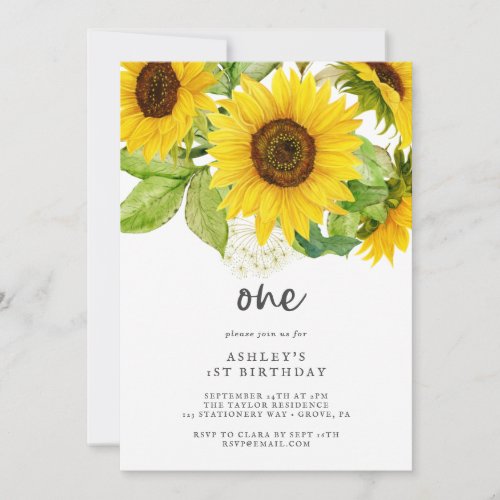 Country Sunflower First Birthday Party Invitation