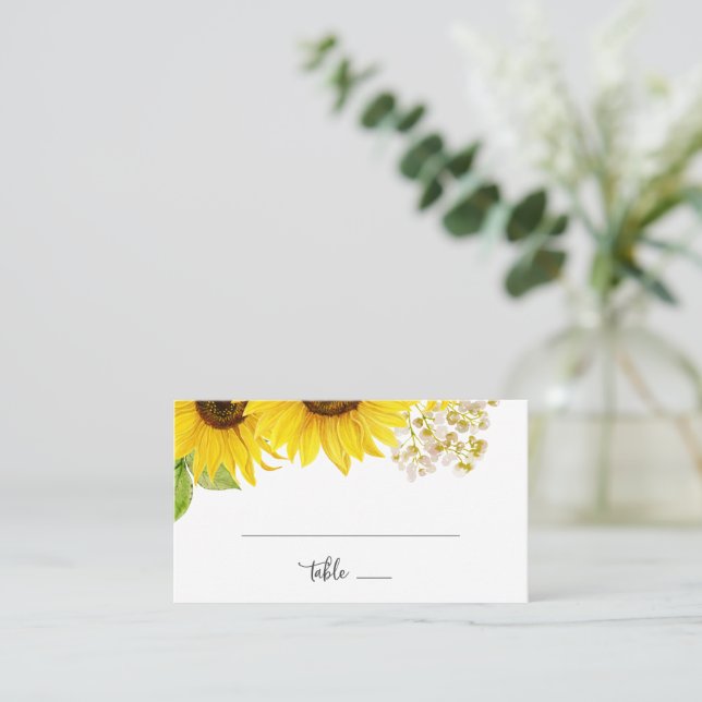 Country Sunflower Flat Wedding Place Card (Standing Front)