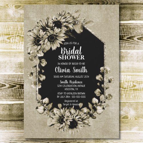 Country Sunflower Floral Geometric Bridal Shower Invitation