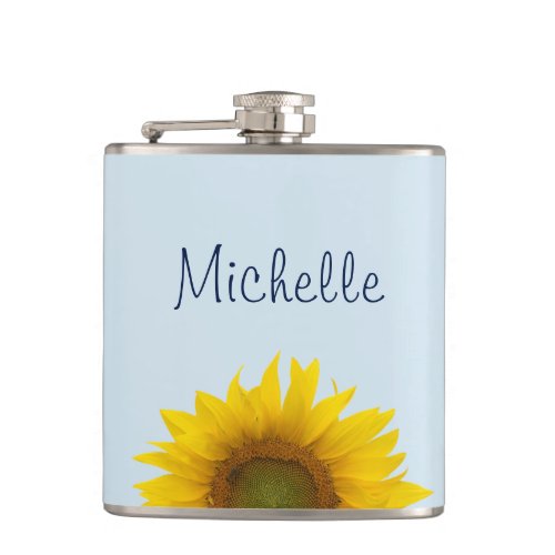 Country Sunflower Floral Girly Blue  Flask