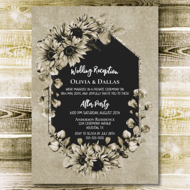 Country Sunflower Floral Wedding Reception Invitation (Creator Uploaded)