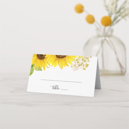 Country Sunflower Folded Wedding Place Card