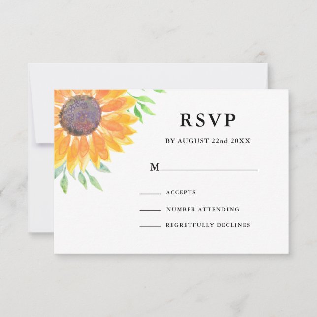 Country Sunflower Foliage Wedding RSVP (Front)