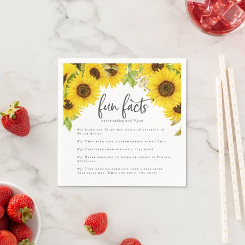 Country Sunflower Fun Facts Wedding Napkins