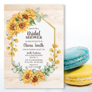 Country Sunflower Geometric Wood Bridal Shower Invitation