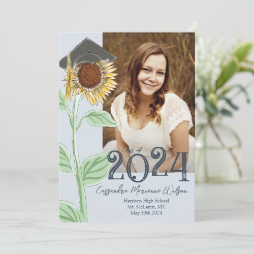 Country Sunflower Graduation Announcement Blue