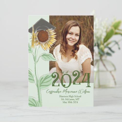 Country Sunflower Graduation Announcement Green