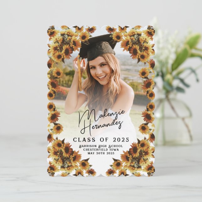 Country Sunflower Graduation Announcement Scallop (Standing Front)