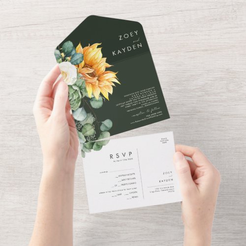 Country Sunflower  Green and Yellow Seal And Send All In One Invitation