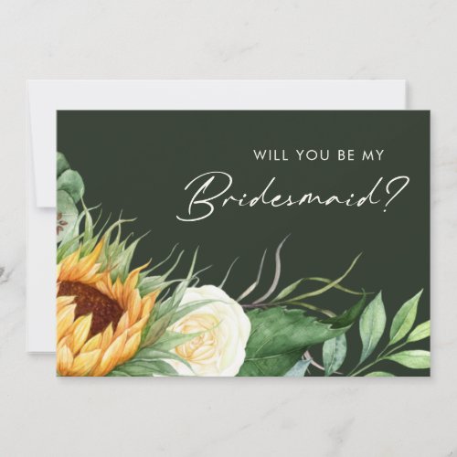 Country Sunflower  Green Bridesmaid Proposal Card