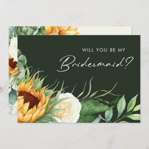 Country Sunflower  Green Bridesmaid Proposal Card