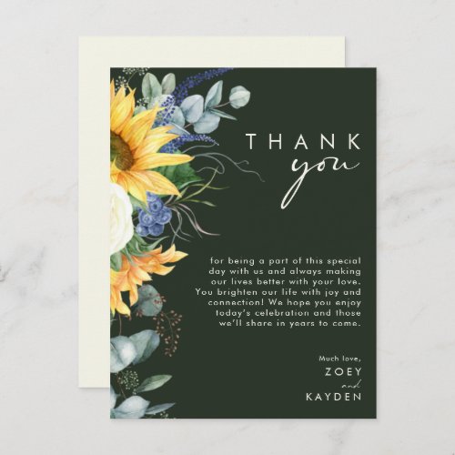 Country Sunflower Green Reception Thank You Card