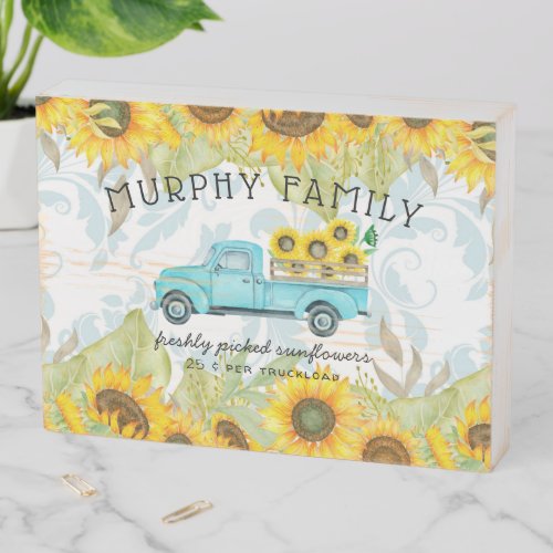 Country Sunflower Harvest Truck  Family Name Wooden Box Sign