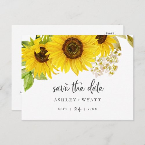Country Sunflower Horizontal Save the Date Invitation Postcard