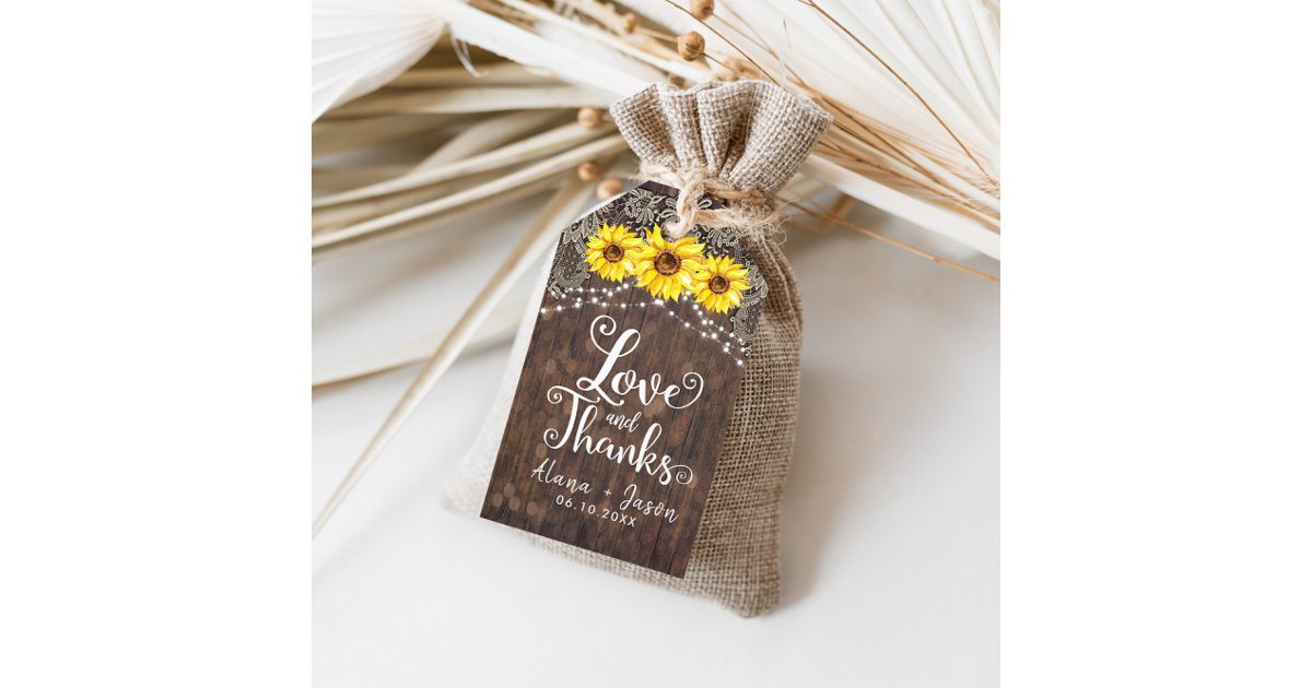 Country Sunflower Lace Wedding Favor Thank You Tag | Zazzle