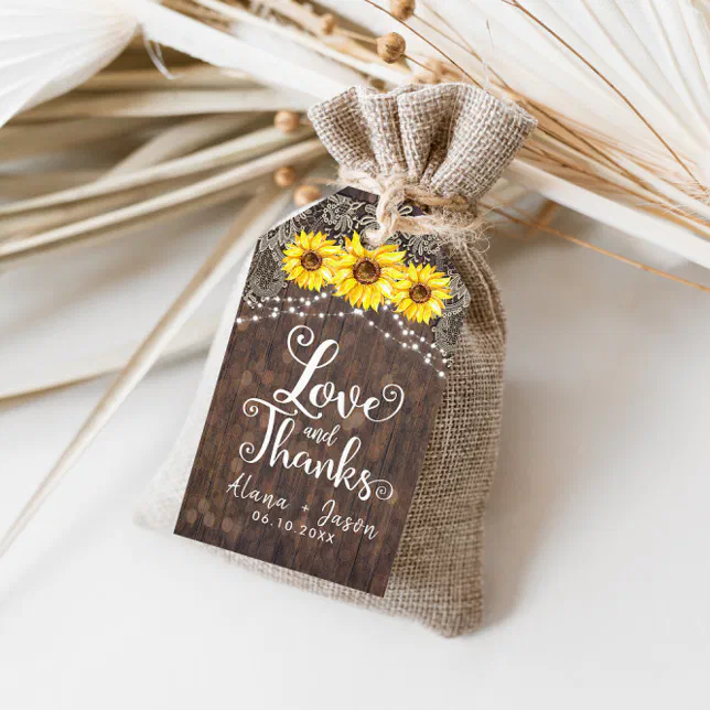 Country Sunflower Lace Wedding Favor Thank You Tag | Zazzle