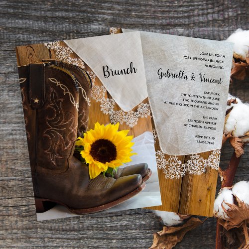 Country Sunflower Lace Western Post Wedding Brunch Invitation