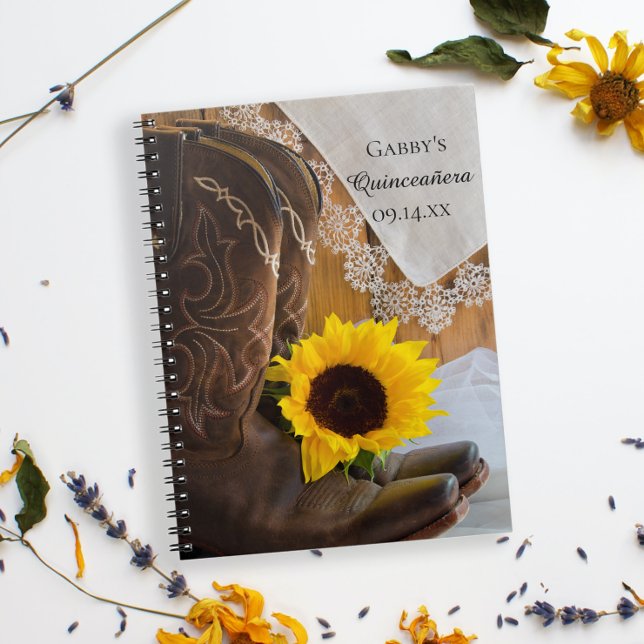 Country Sunflower Lace Western Quinceañera Notebook