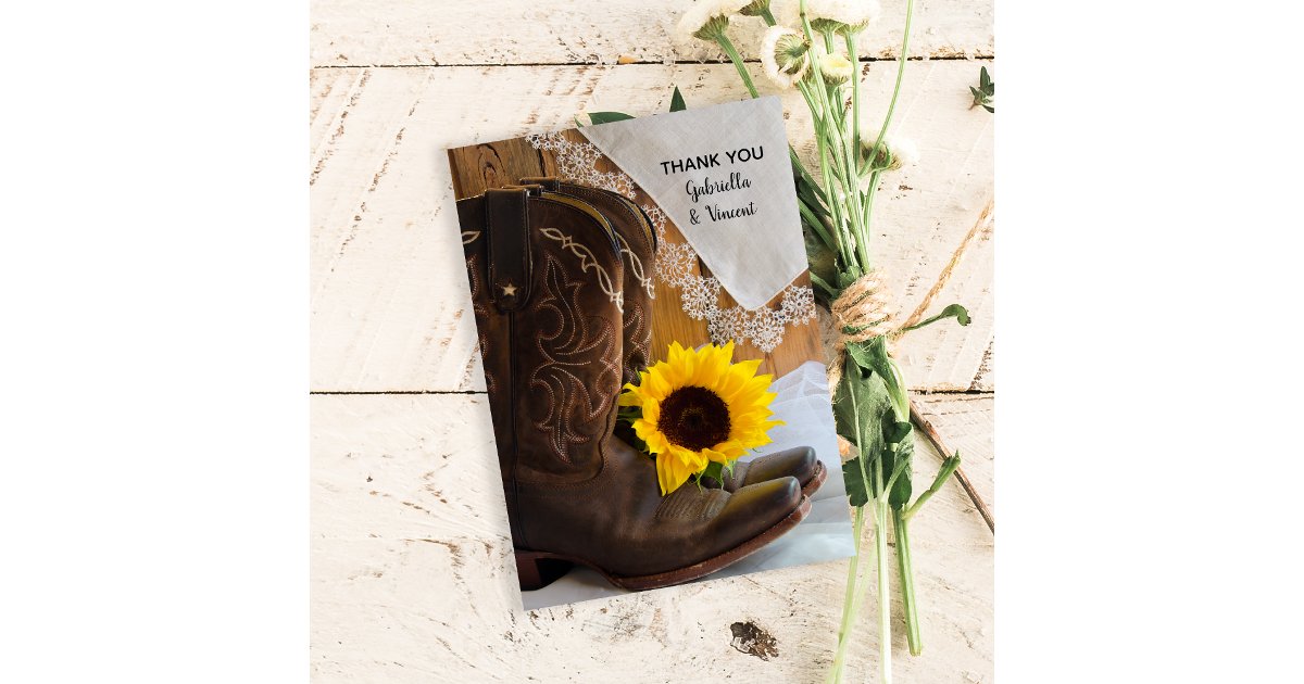 Country Sunflower Lace Western Wedding Thank You Note Card | Zazzle