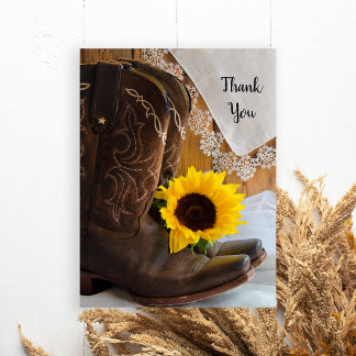 Country Sunflower Lace Western Wedding Thank You Postcard