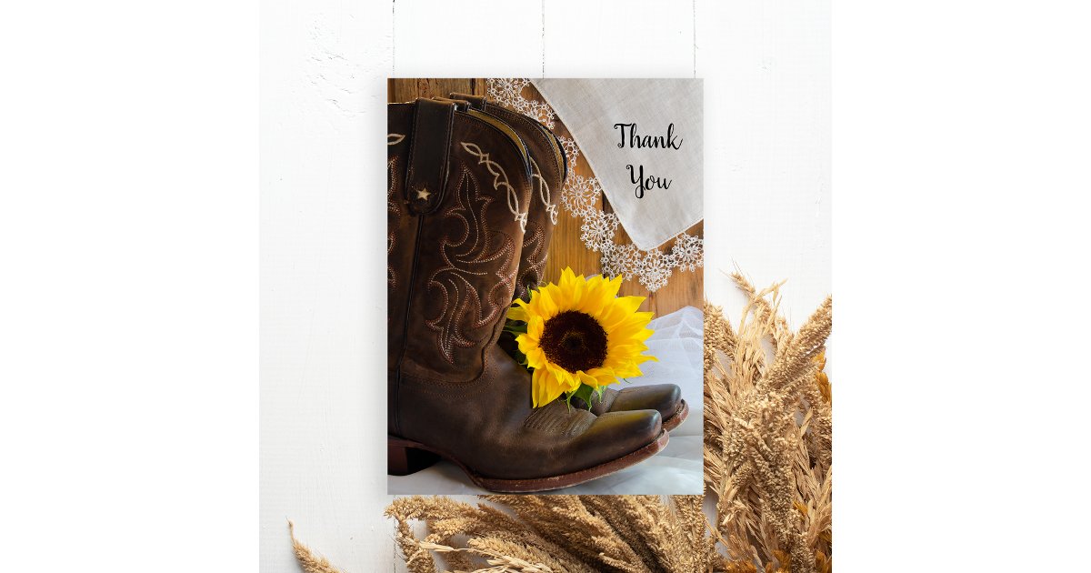 Country Sunflower Lace Western Wedding Thank You Postcard | Zazzle