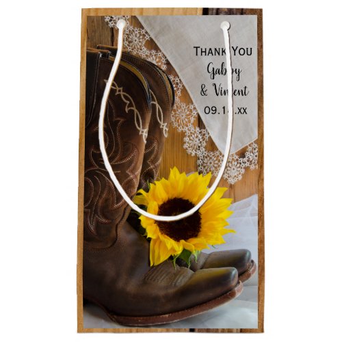 Country Sunflower Lace Western Wedding Thank You Small Gift Bag