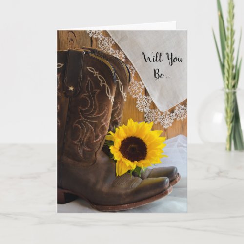 Country Sunflower Lace Will You Be My Bridesmaid Invitation