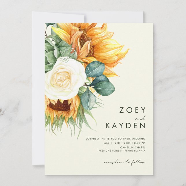 Country Sunflower Light Yellow All In One Wedding Invitation (Front)