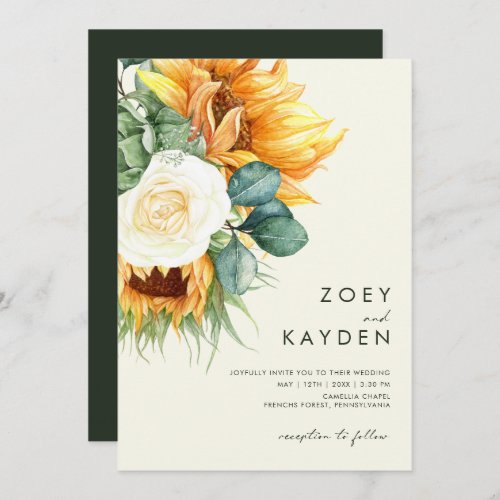 Country Sunflower Light Yellow All In One Wedding Invitation