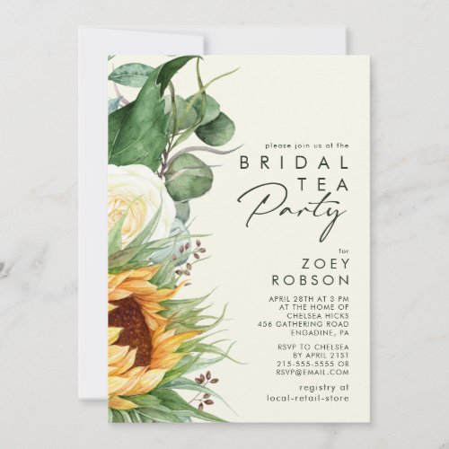 Country Sunflower  Light Yellow Bridal Tea Party Invitation