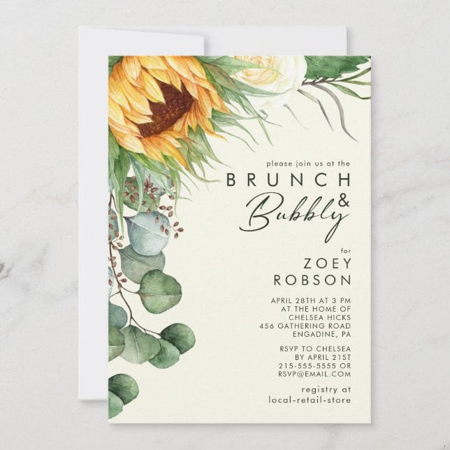 Country Sunflower Light Yellow Brunch and Bubbly Invitation (Front)