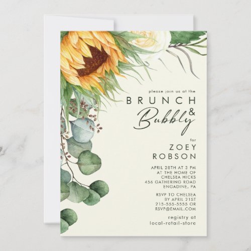 Country Sunflower Light Yellow Brunch and Bubbly Invitation