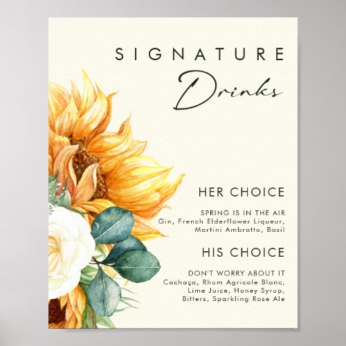 Country Sunflower  Light Yellow signature drinks Poster