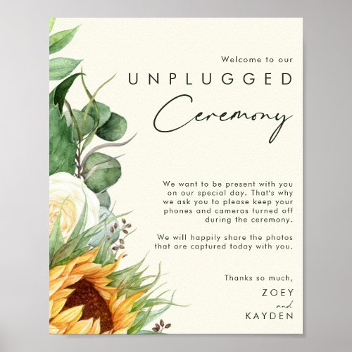 Country Sunflower Light Yellow Unplugged Ceremony Poster