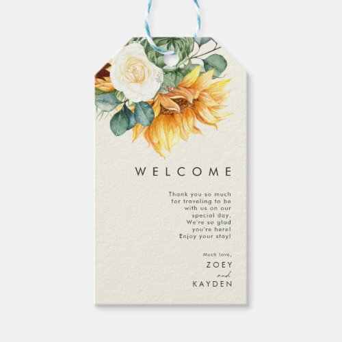 Country Sunflower Light Yellow Wedding Welcome Gift Tags