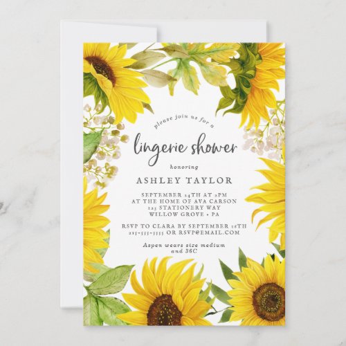 Country Sunflower Lingerie Shower Invitation