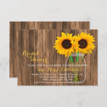 Country Sunflower Mason Jar Bridal Shower Invites by DesignsbyDonnaSiggy at Zazzle