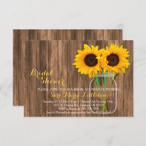 Country Sunflower Mason Jar Bridal Shower Invites
