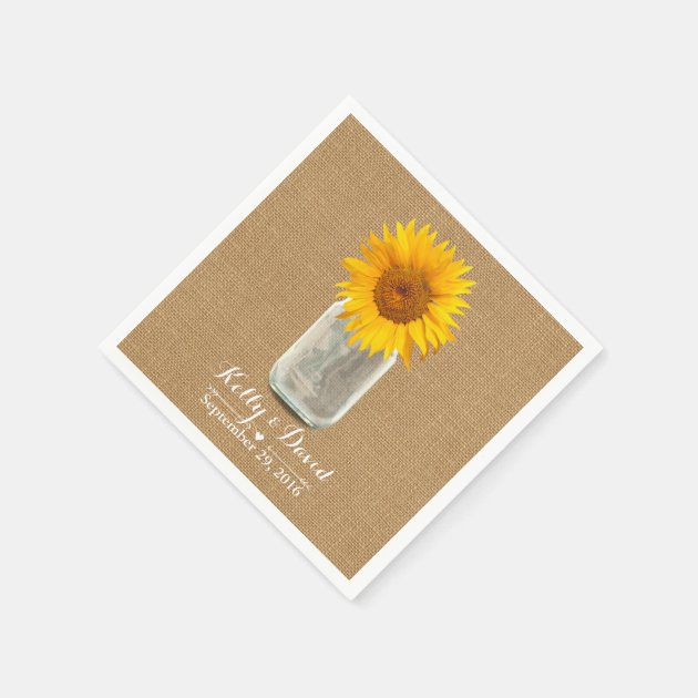 Country Sunflower & Mason Jar Burlap Wedding Napkin