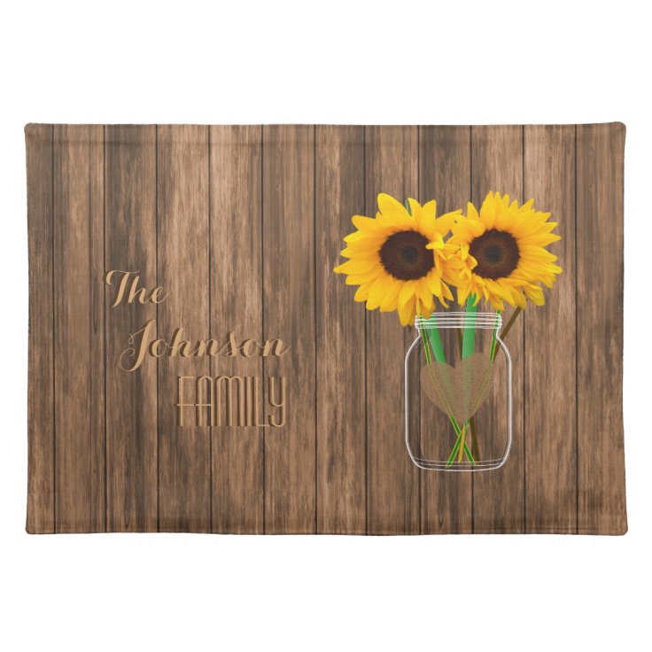 Country Sunflower Mason Jar Cloth Placemat Zazzle