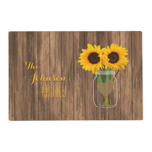 Country Sunflower Mason Jar Placemat